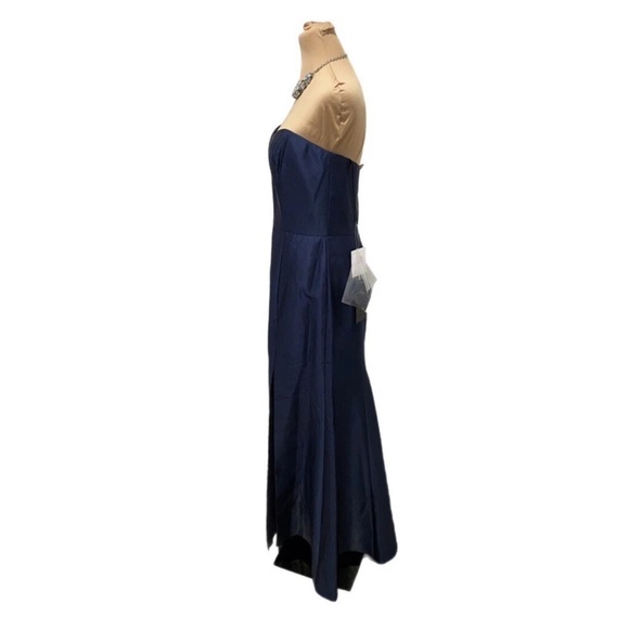 ALFRED SUNG Midnight Blue Strapless Satin Gown D759 Sz 12 From Nordstroms $250 - Picture 5 of 12